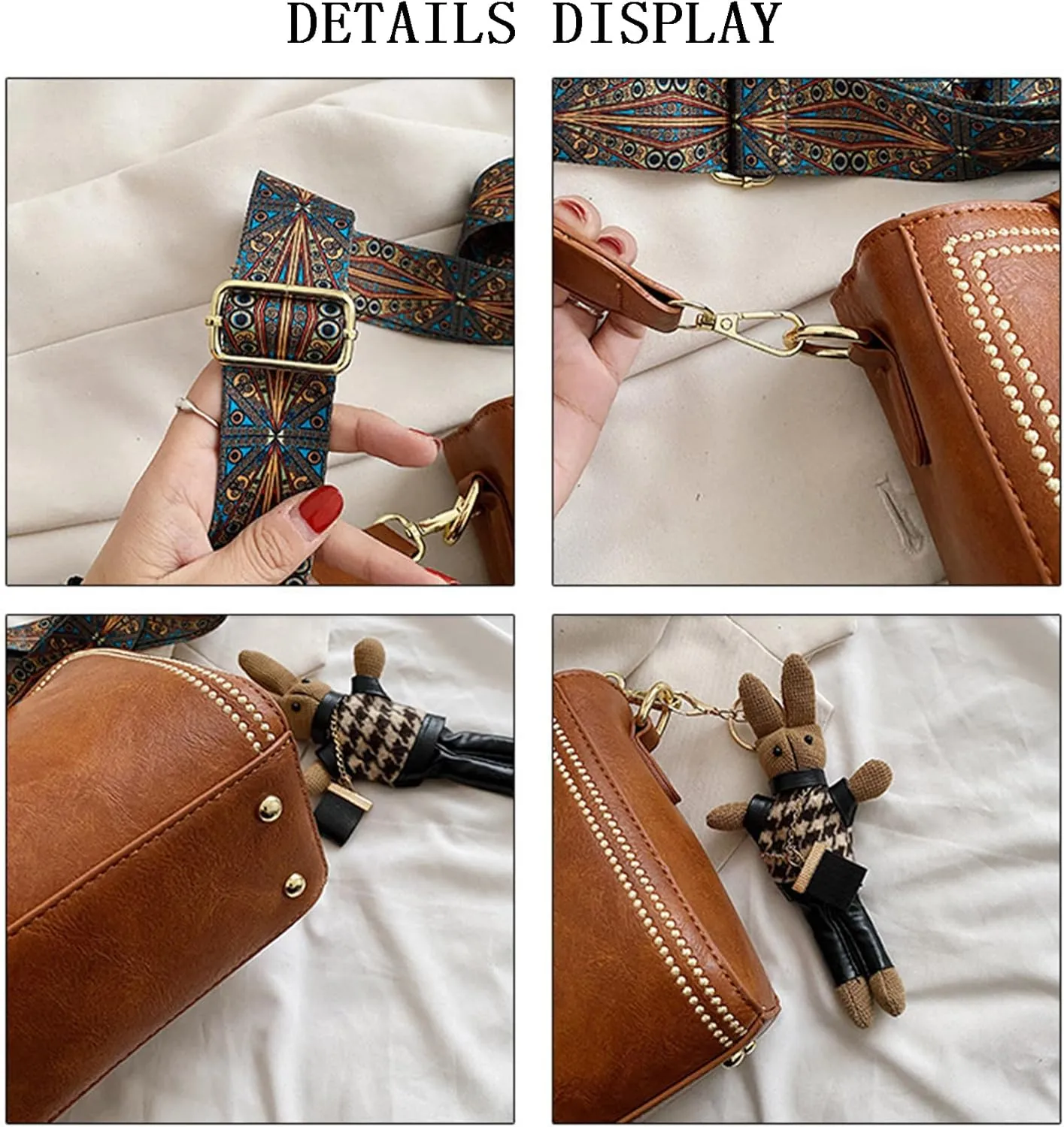 Bootara Bucket Bag, Women Vintage Shoulder Bag with Pendant Classic Crossbody Bag PU Leather All-Match Messenger Bag
