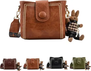 Bootara Bucket Bag, Women Vintage Shoulder Bag with Pendant Classic Crossbody Bag PU Leather All-Match Messenger Bag