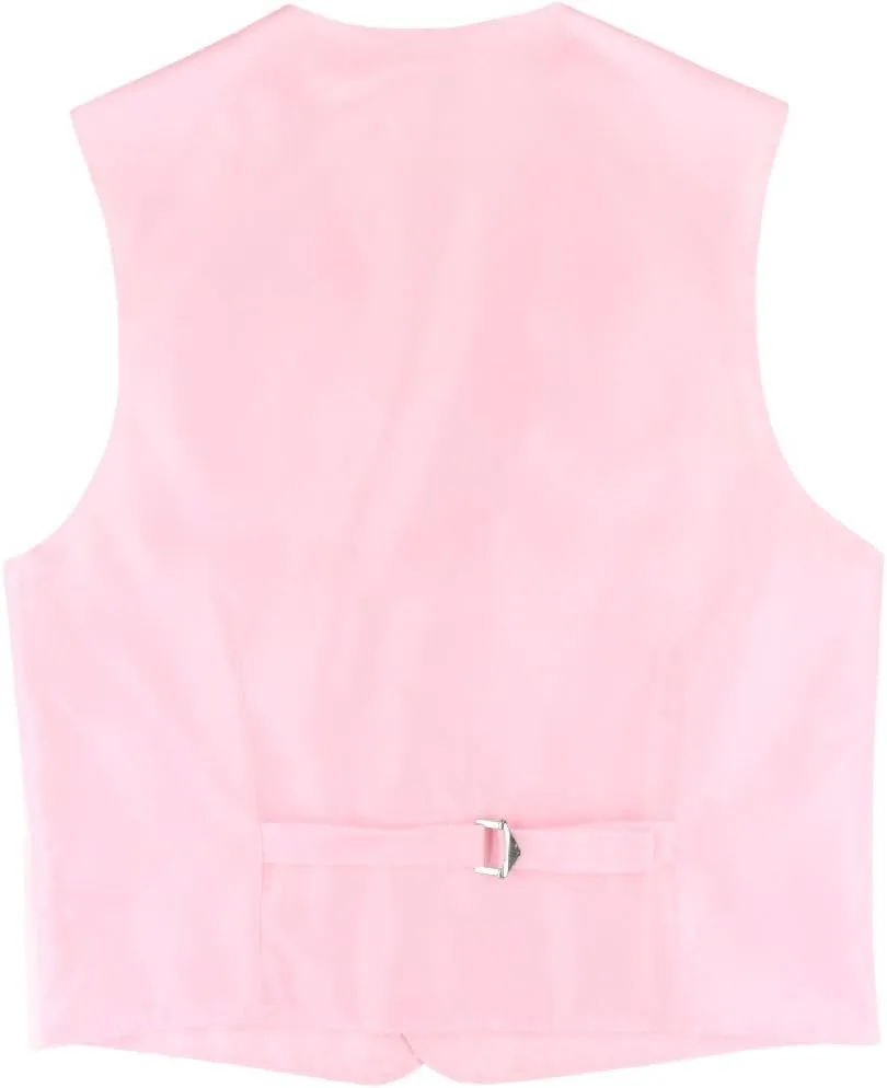 BOY'S Dress Vest & NeckTie Solid PINK Color Neck Tie Set