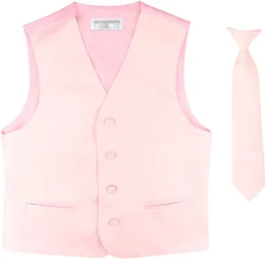 BOY'S Dress Vest & NeckTie Solid PINK Color Neck Tie Set