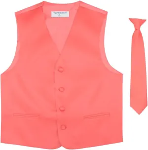 BOY'S Dress Vest & NeckTie Solid PINK Color Neck Tie Set