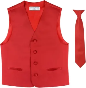BOY'S Dress Vest & NeckTie Solid PINK Color Neck Tie Set