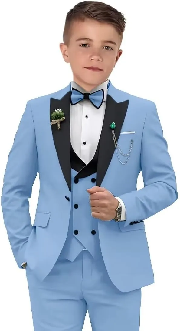 Boys Suits 3 Piece Formal Solid Slim Fit Suit Peak Lapel Blazer Pants Vest Boys Suit Double Breasted Kids Tuxedo