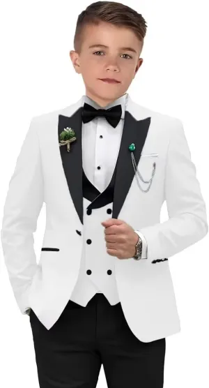 Boys Suits 3 Piece Formal Solid Slim Fit Suit Peak Lapel Blazer Pants Vest Boys Suit Double Breasted Kids Tuxedo