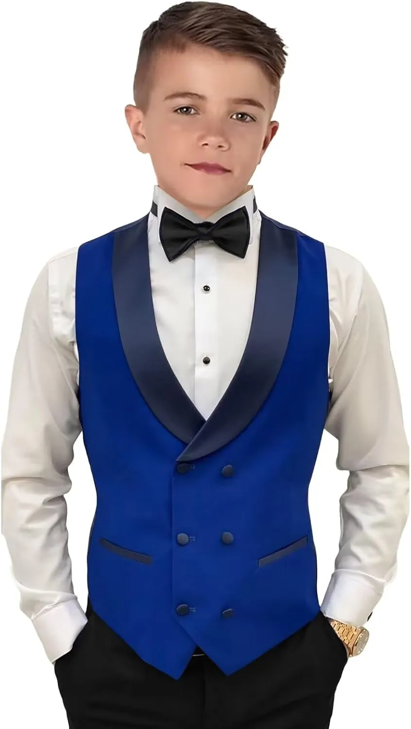 Boys Suits 3 Piece Formal Solid Slim Fit Suit Peak Lapel Blazer Pants Vest Boys Suit Double Breasted Kids Tuxedo