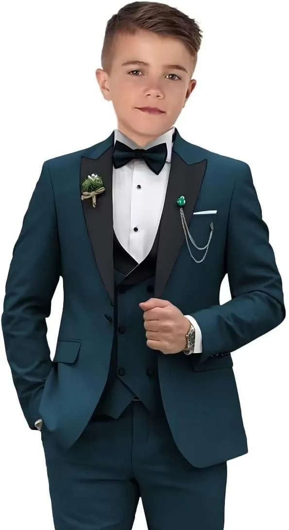 Boys Suits 3 Piece Formal Solid Slim Fit Suit Peak Lapel Blazer Pants Vest Boys Suit Double Breasted Kids Tuxedo