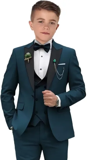 Boys Suits 3 Piece Formal Solid Slim Fit Suit Peak Lapel Blazer Pants Vest Boys Suit Double Breasted Kids Tuxedo