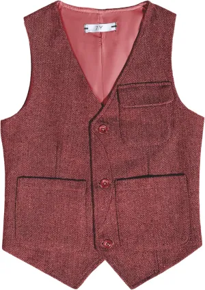 Boys Vest Vintage Tweed Toddler Little Kids Waistcoat with Pocket Sleeveless Slim Fit Casual Vest Outfit