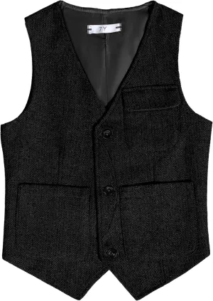 Boys Vest Vintage Tweed Toddler Little Kids Waistcoat with Pocket Sleeveless Slim Fit Casual Vest Outfit