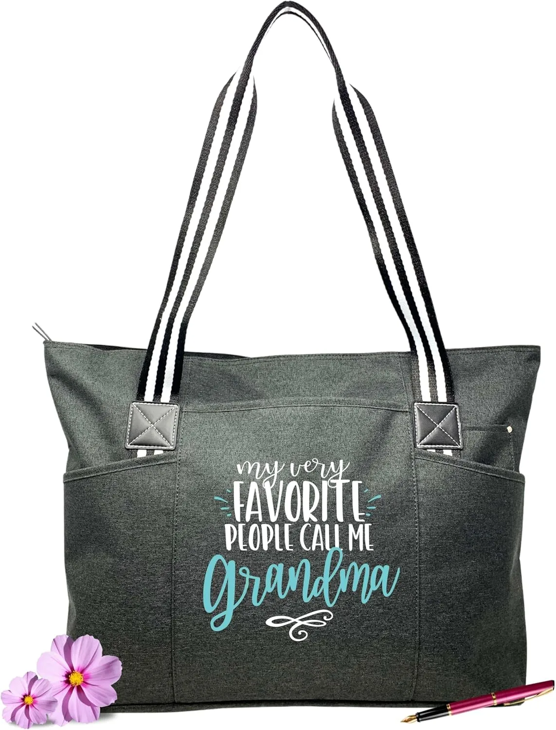Brooke & Jess Designs Tote Bag for Grandma  Sturdy Canvas Grandma Tote w/Zipper & Inner Pocket Grandma Bag for Everyday Use