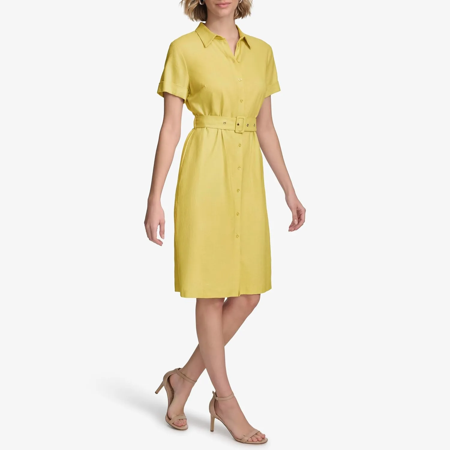 Calvin Klein Women's Stretch Linen Belted Shirt Dress