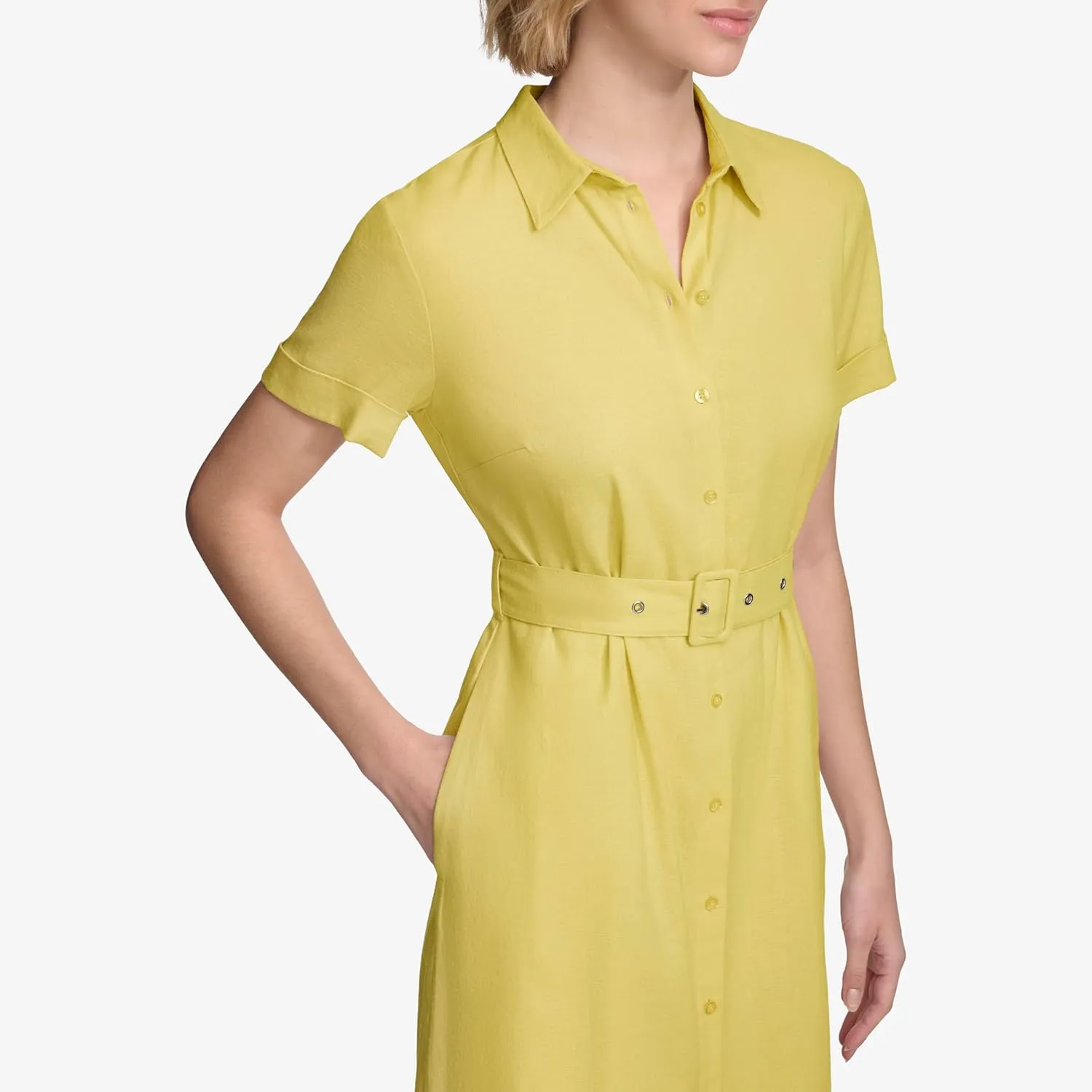Calvin Klein Women's Stretch Linen Belted Shirt Dress