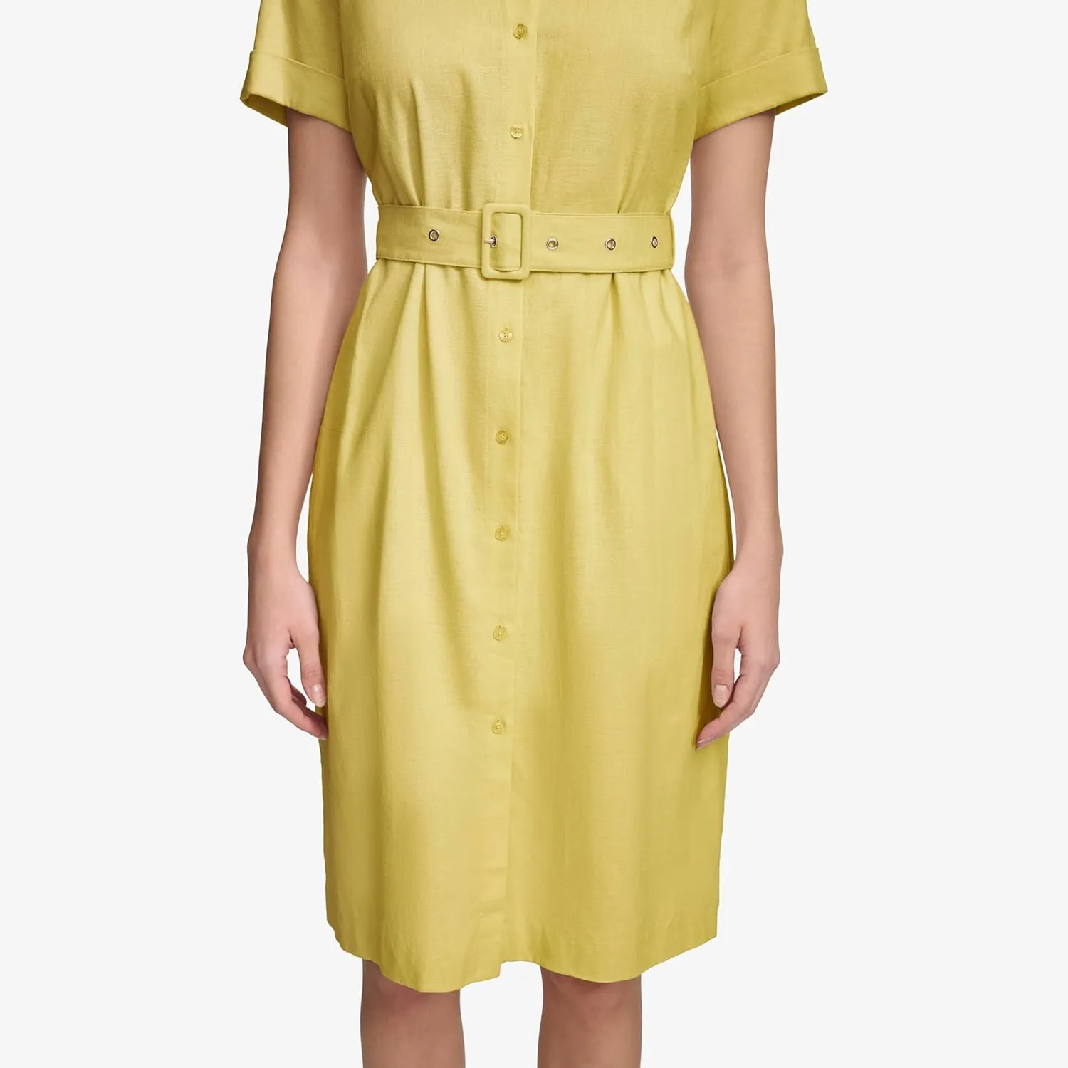 Calvin Klein Women's Stretch Linen Belted Shirt Dress