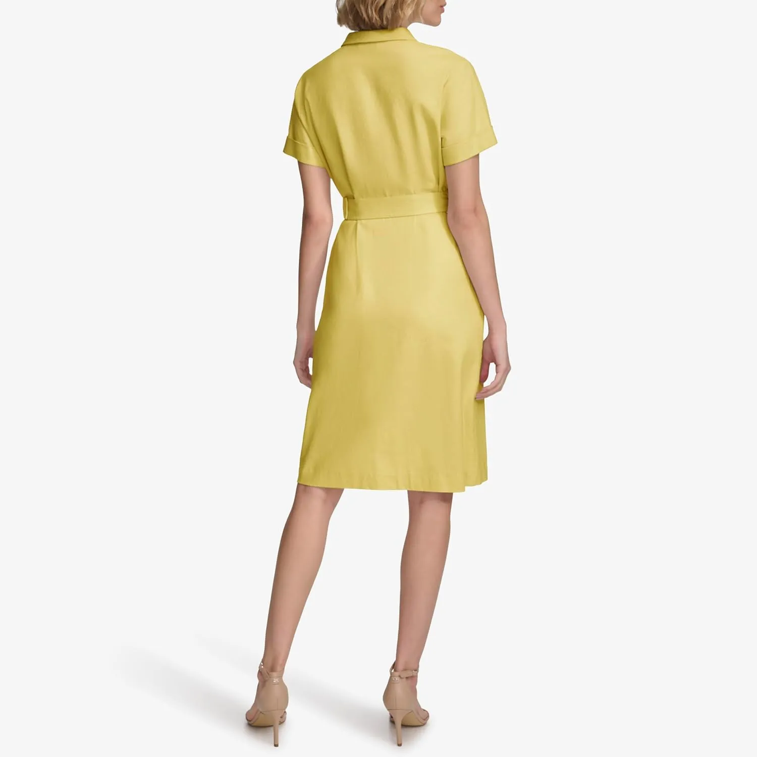 Calvin Klein Women's Stretch Linen Belted Shirt Dress