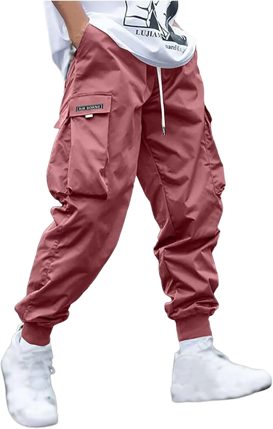 Casual Cargo Pants for Men Elastic Waist Relaxed Fit Trousers Hiking Joggers Athletic Pants with Multi Pockets