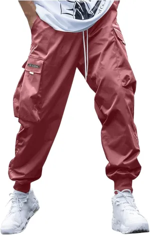 Casual Cargo Pants for Men Elastic Waist Relaxed Fit Trousers Hiking Joggers Athletic Pants with Multi Pockets