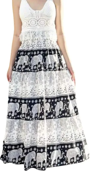 Casual Maxi High Waisted Lightweight Silky Soft Flowy Ruffle Cute Trendy Boho Hippy Long Skirts for Women, Elastic Waistband