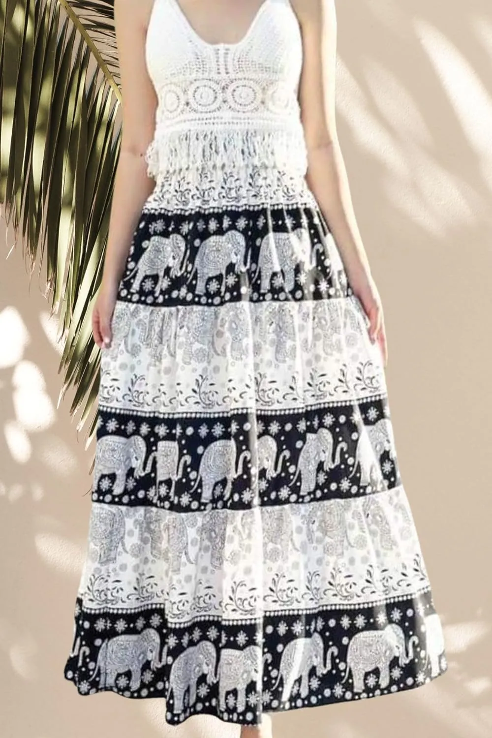 Casual Maxi High Waisted Lightweight Silky Soft Flowy Ruffle Cute Trendy Boho Hippy Long Skirts for Women, Elastic Waistband