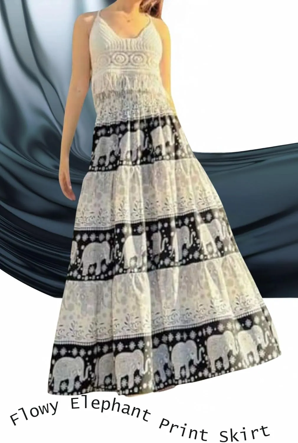 Casual Maxi High Waisted Lightweight Silky Soft Flowy Ruffle Cute Trendy Boho Hippy Long Skirts for Women, Elastic Waistband