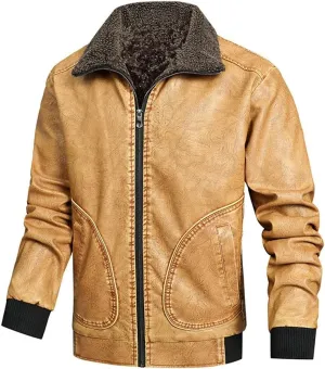 chouyatou Men's Winter Vintage Faux Leather Sherpa Lined Aviator Bomber Jacket