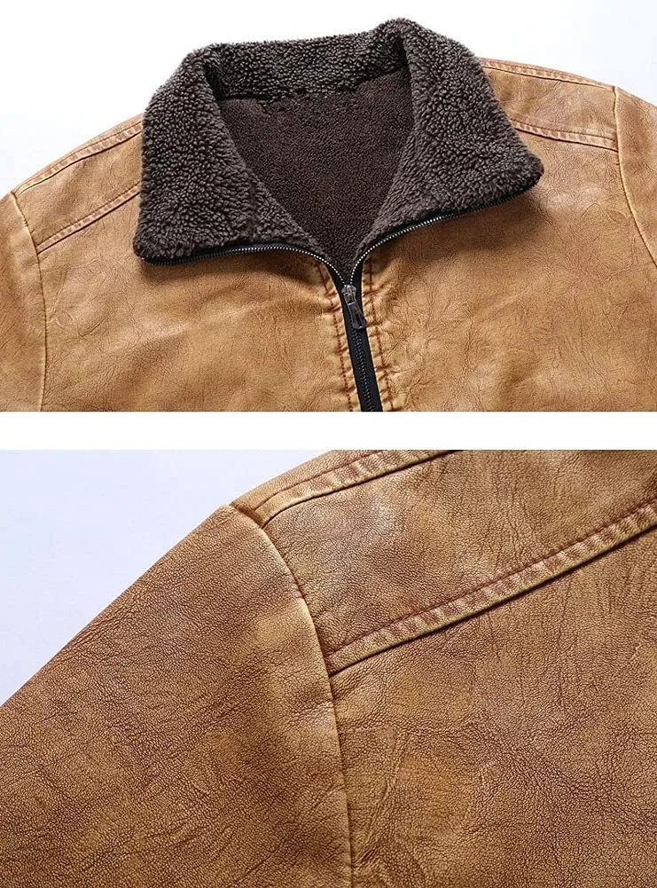 chouyatou Men's Winter Vintage Faux Leather Sherpa Lined Aviator Bomber Jacket
