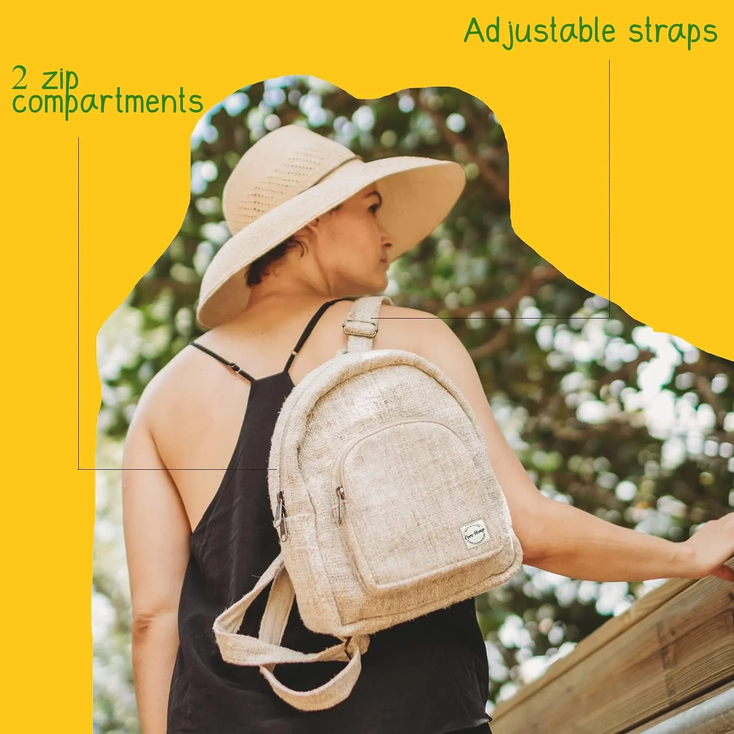 Core Hemp Mini Backpack - Handmade Backpack Purse Made From Organic Hemp - Colorful Hippy Bag With Two Compartments