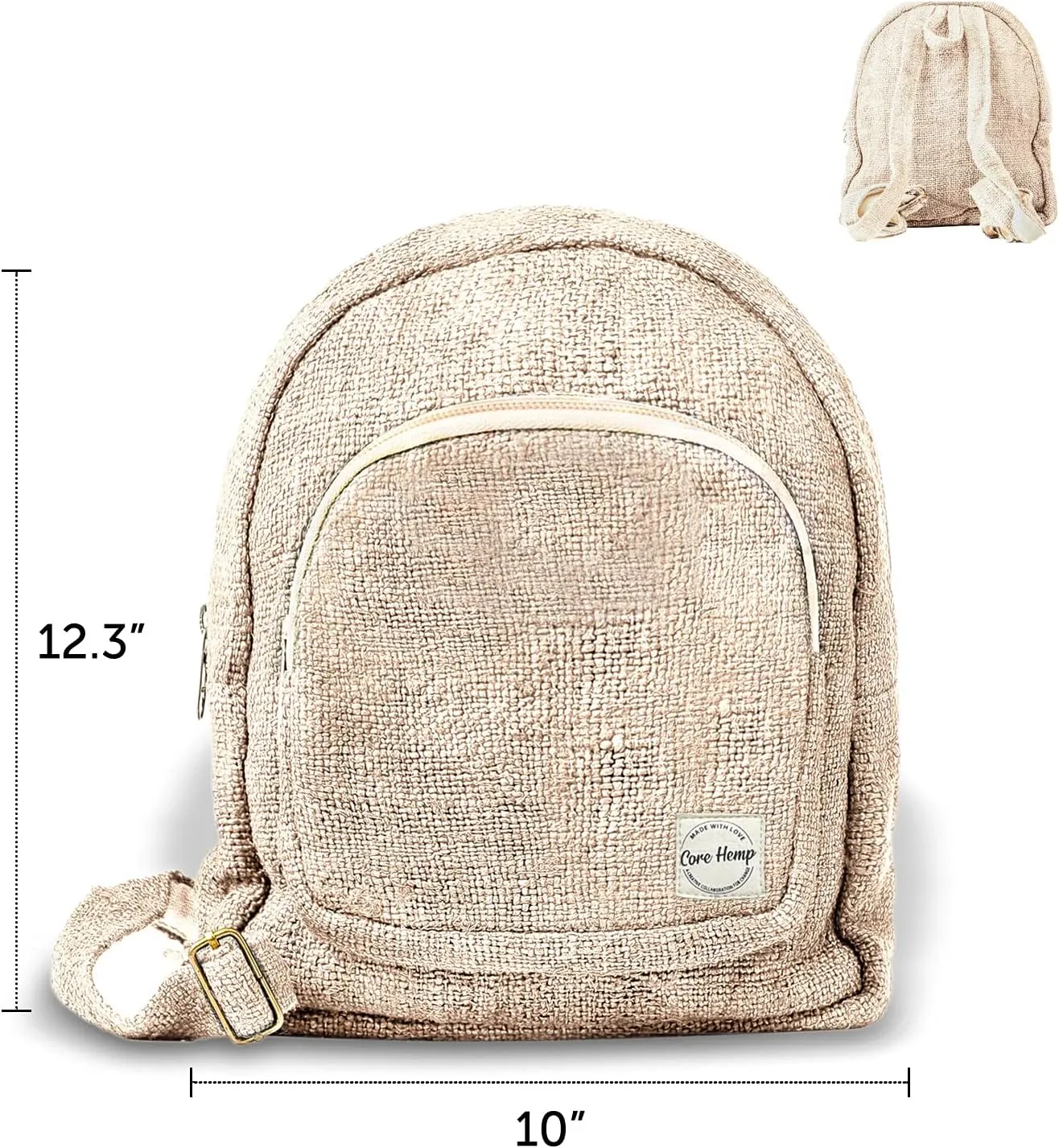 Core Hemp Mini Backpack - Handmade Backpack Purse Made From Organic Hemp - Colorful Hippy Bag With Two Compartments