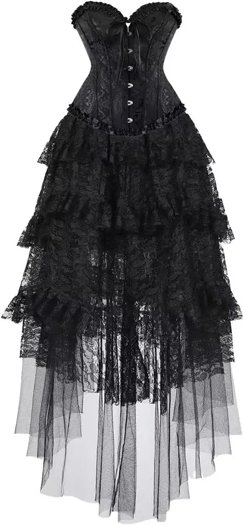 Corset Dress Top Bustier for Women Lace up Brocade Classic Floral Plus Size
