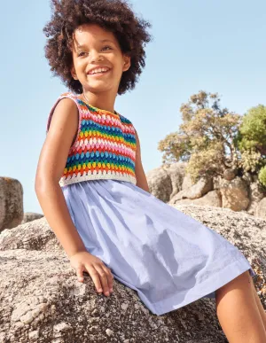 Crochet Detail Dress-Chambray