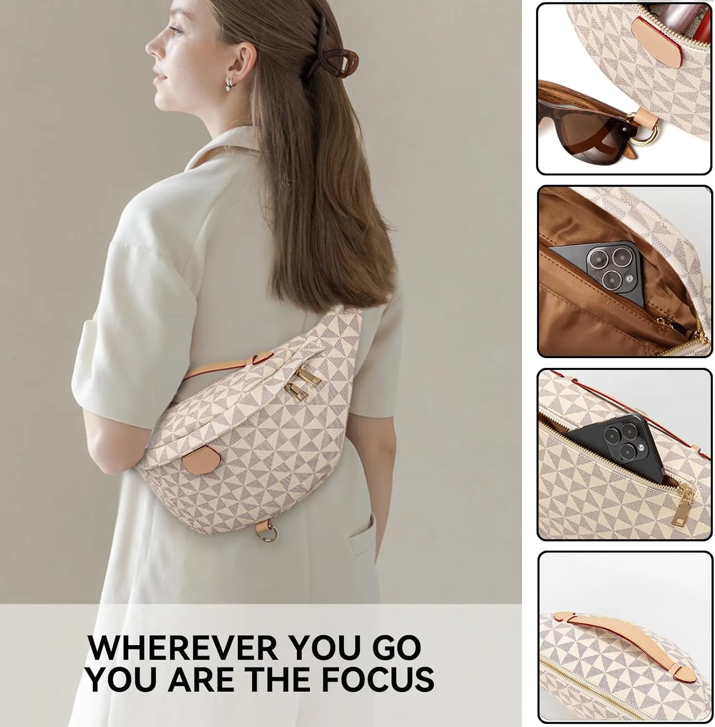 Crossbody Sling Bag Purse for Women,Sling Bag for Women Small Belt Chest Bum Bag Checkered Crossbody bag for Daily Shopping Travel