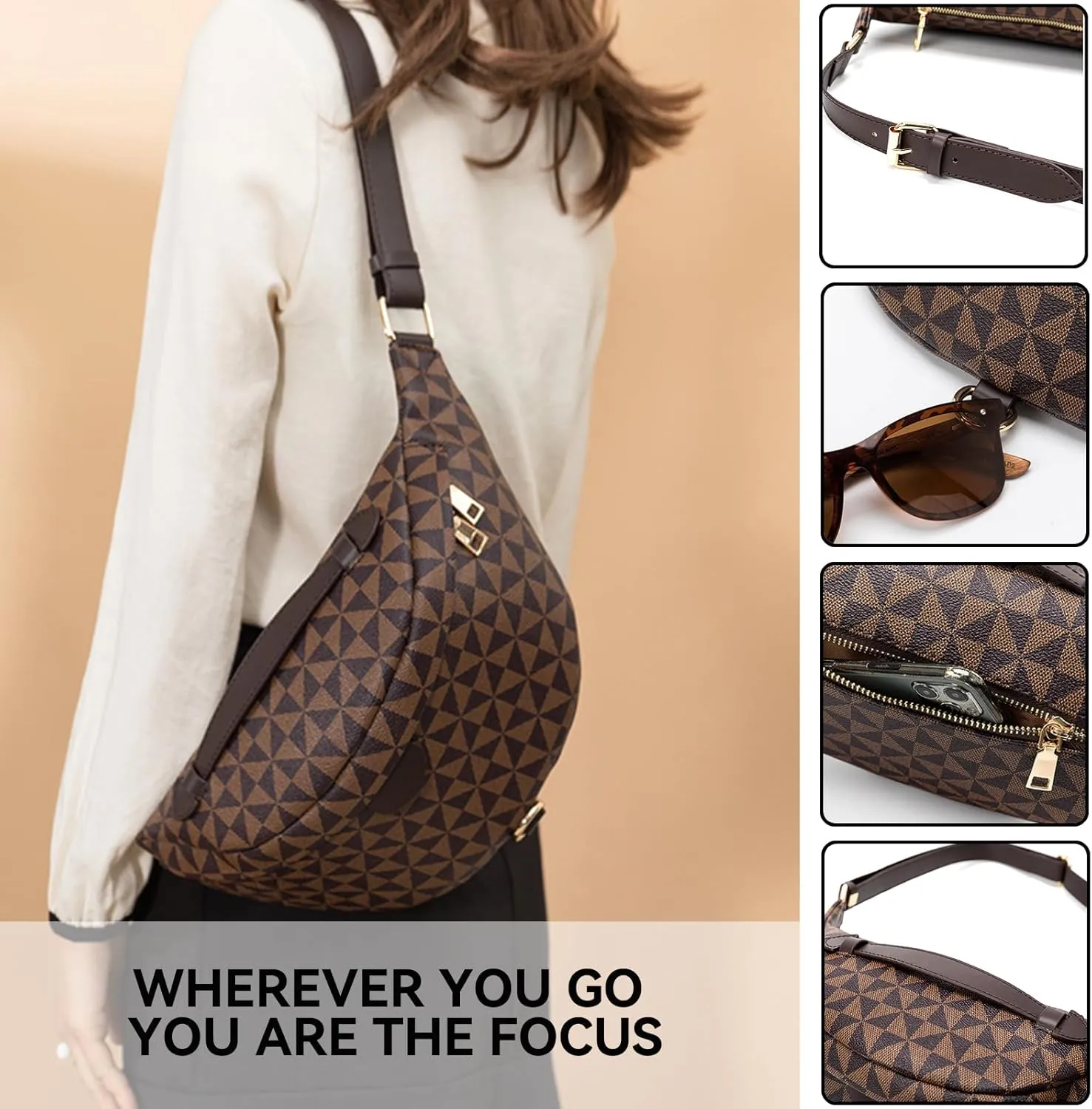Crossbody Sling Bag Purse for Women,Sling Bag for Women Small Belt Chest Bum Bag Checkered Crossbody bag for Daily Shopping Travel