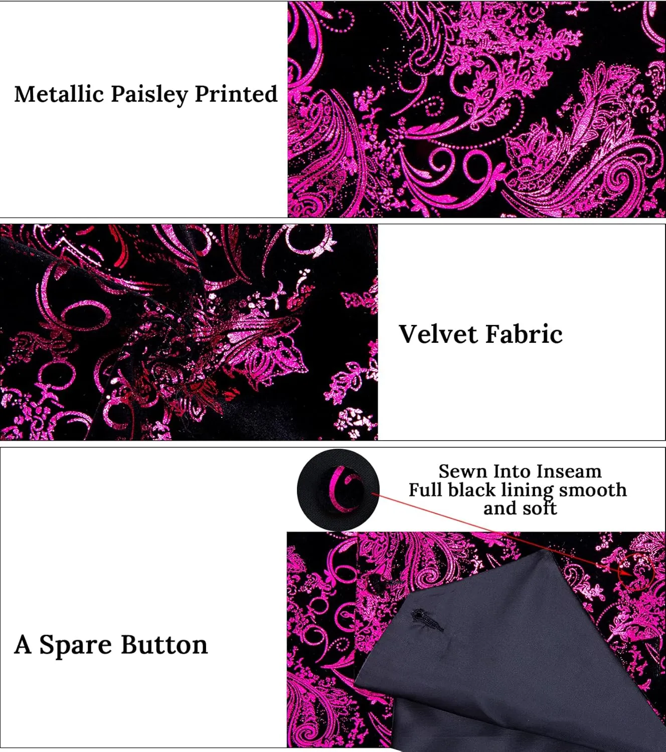DiBanGu Mens Velvet Dress Waistcoat 6PCS Metallic Paisley Printed Suit Vest and Bowtie Set with Lapel Pin for Suit or Tuxedo