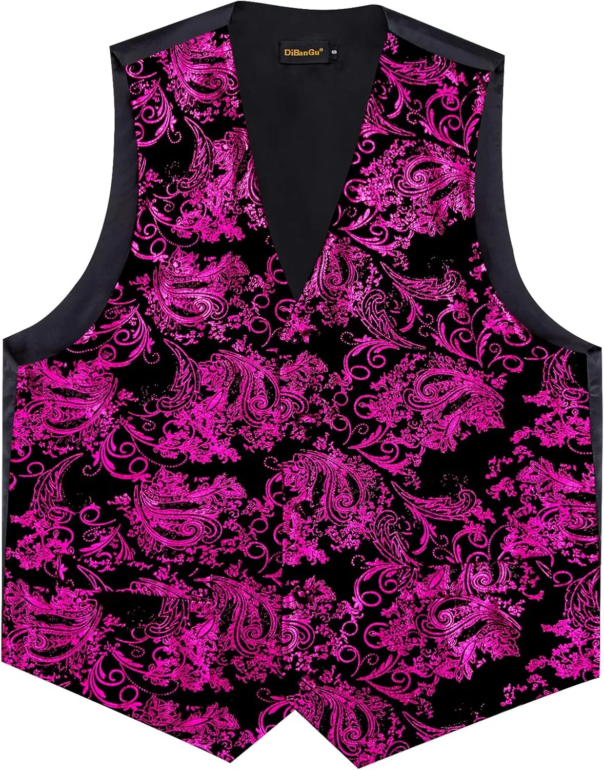DiBanGu Mens Velvet Dress Waistcoat 6PCS Metallic Paisley Printed Suit Vest and Bowtie Set with Lapel Pin for Suit or Tuxedo
