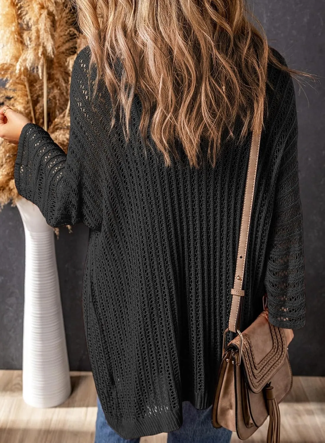Dokotoo Summer Lightweight Cardigan 2024 Spring Fashion 3/4 Length Sleeve Hollow-Out Knit Beach Cover Ups Cardigans
