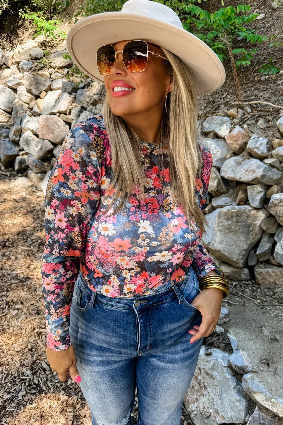 Dress It Up Mesh Floral Top