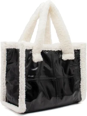 DUBELlE Faux Fur Tote Bag for Women PU Leather Shearling Purse Large Handbag with Furry Top-handle Fluffy Sherpa Shoulder Bag