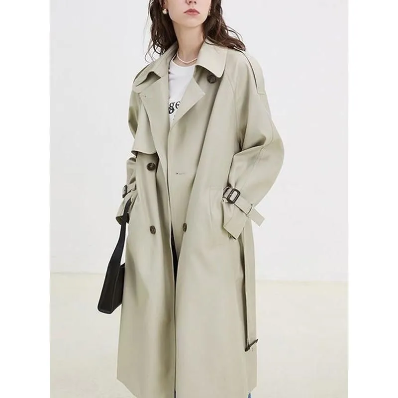 Elegant Long Sleeve Spliced Trench Coat with Pockets