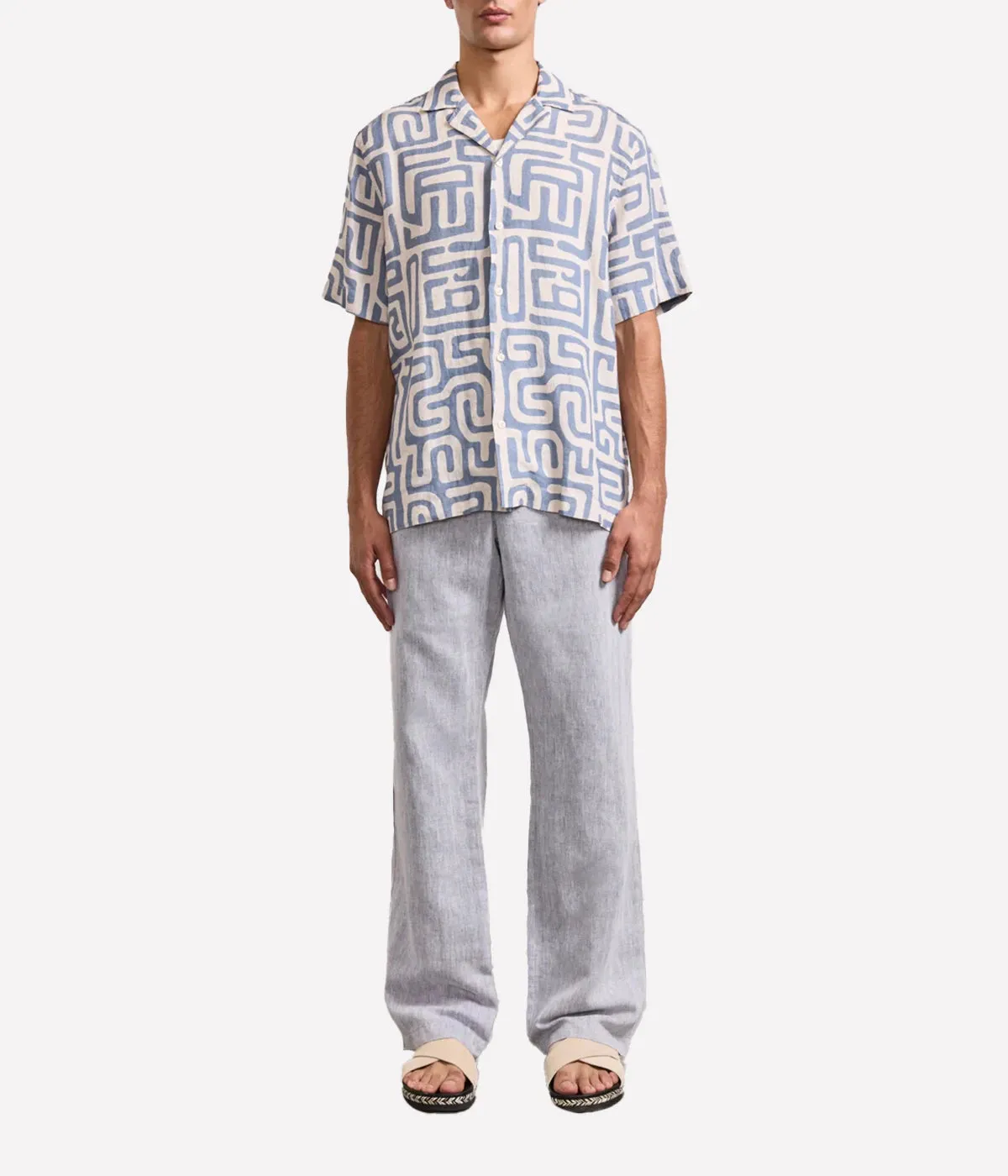 *FINAL SALE* Roberto Linen Short Sleeve Shirt in Denim Blue
