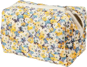Floral Quilted Makeup Bag, Cute Sunflower Cosmetic Bag for Women, Flower Travel Toiletry Bag, Cotton Make up Bag Pouch