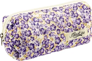 Floral Small Quilted Makeup Bag, Cute Flowers Cosmetic Make up Bag for Women and Girls, Flower Mini Travel Toiletry Bag (Purple Flowers)