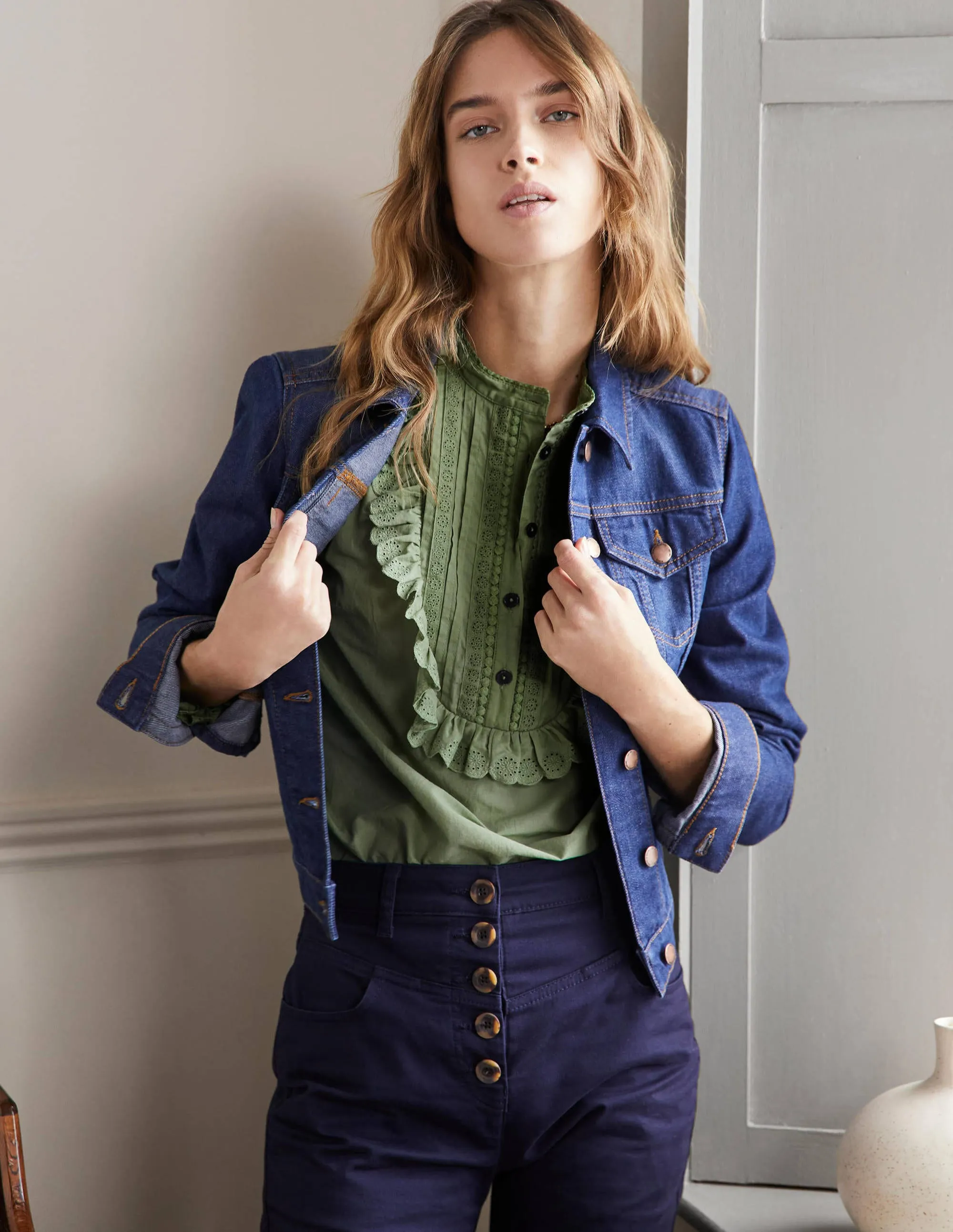 Frilly Popover Blouse-Basil