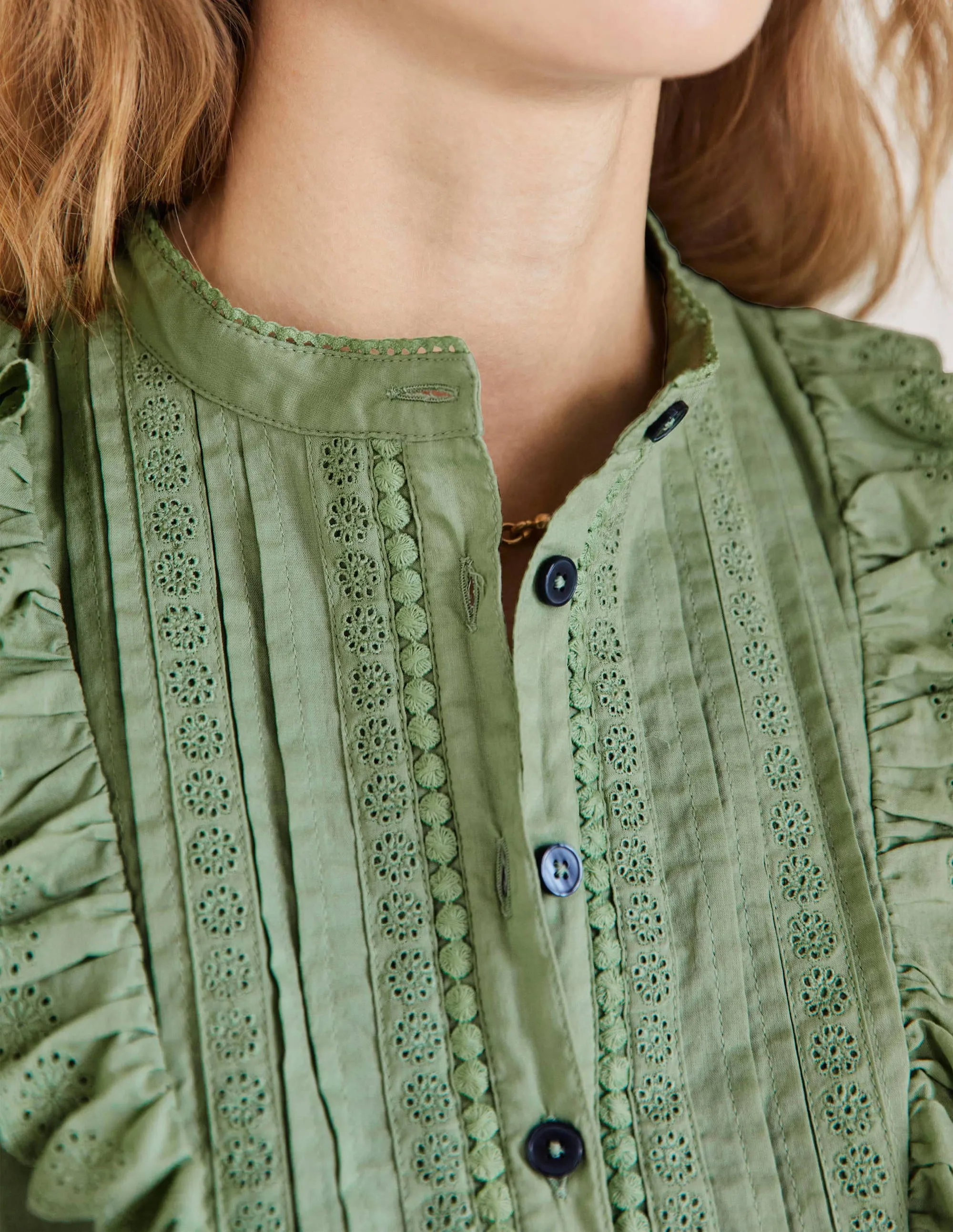 Frilly Popover Blouse-Basil