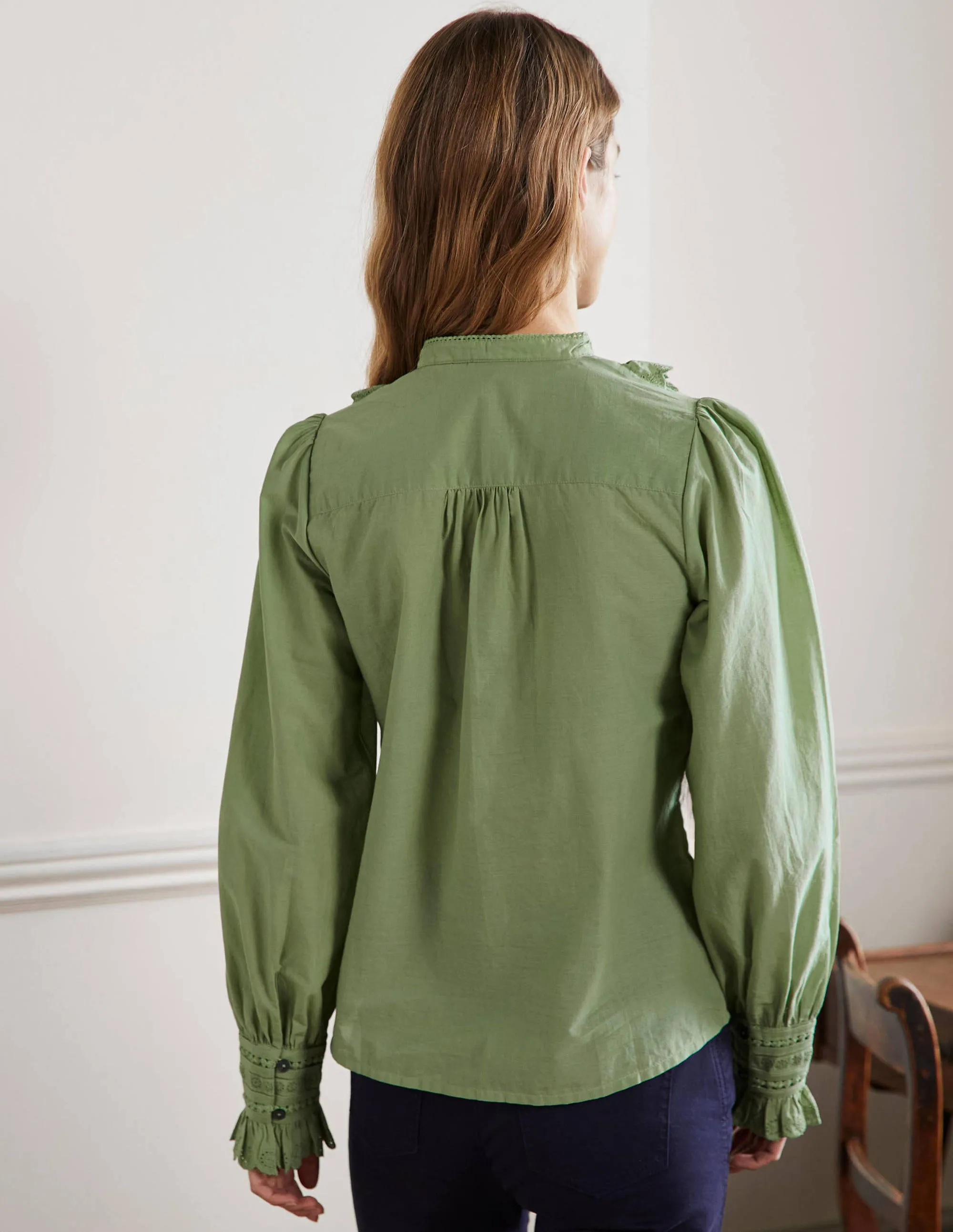 Frilly Popover Blouse-Basil