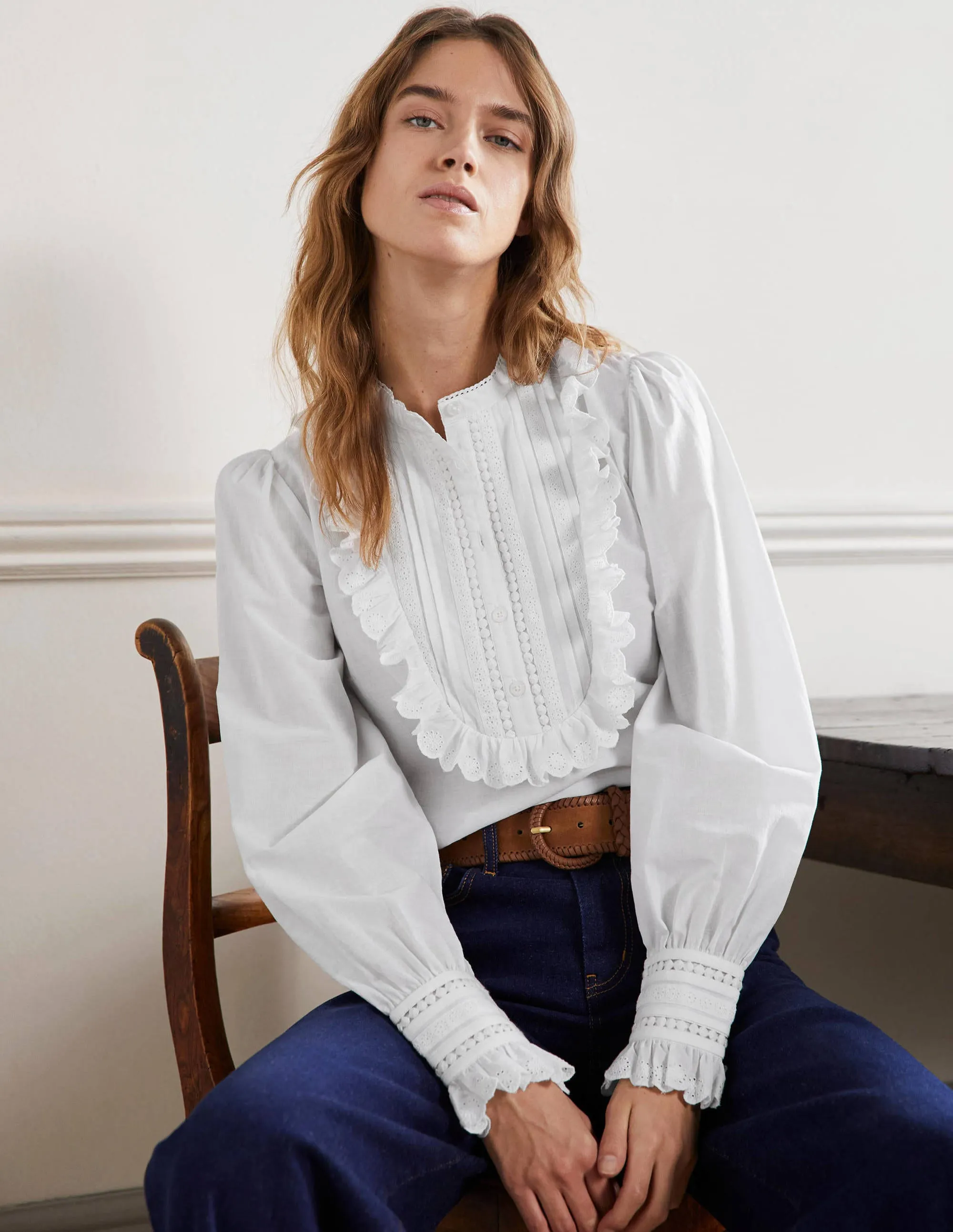 Frilly Popover Blouse-White