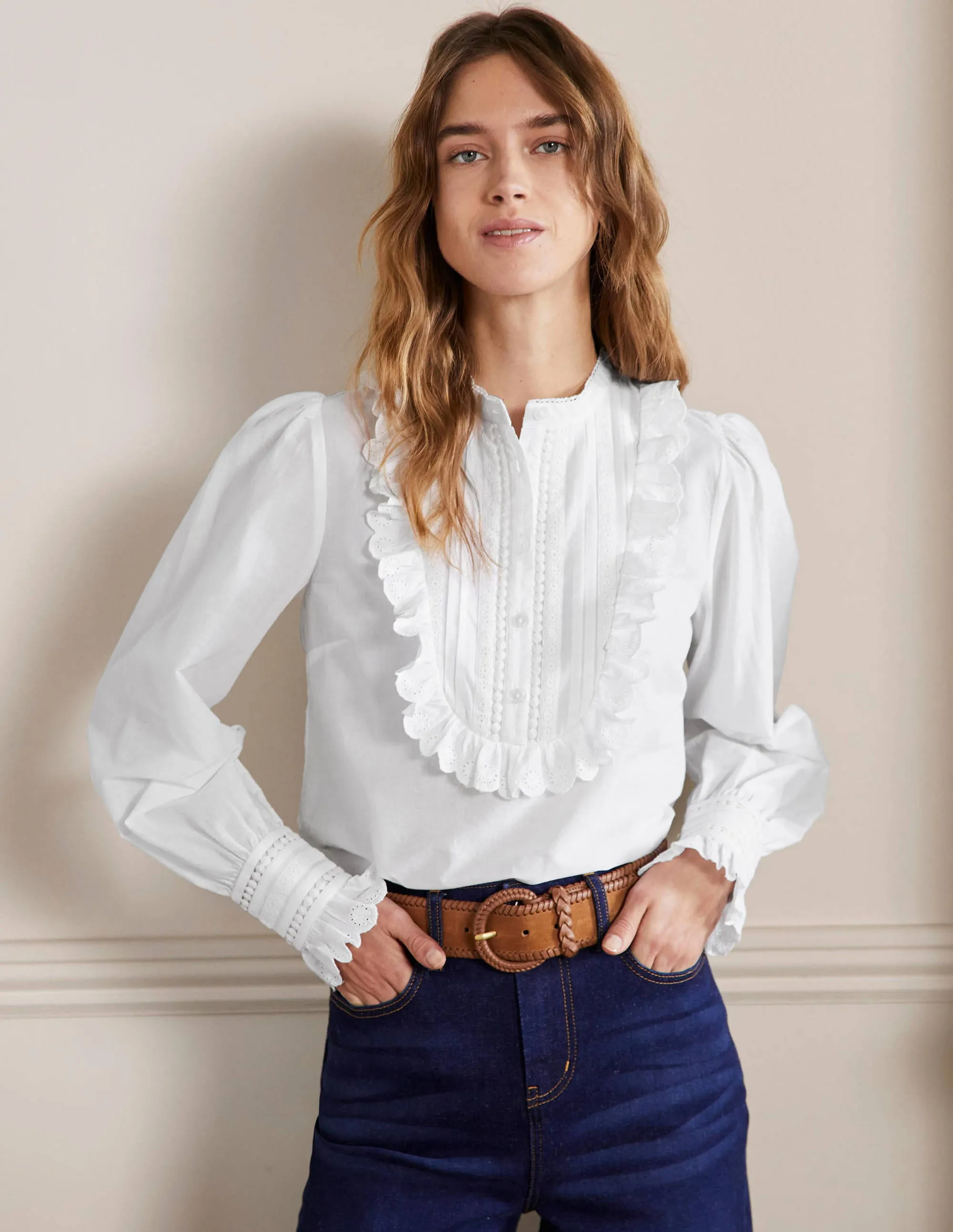 Frilly Popover Blouse-White