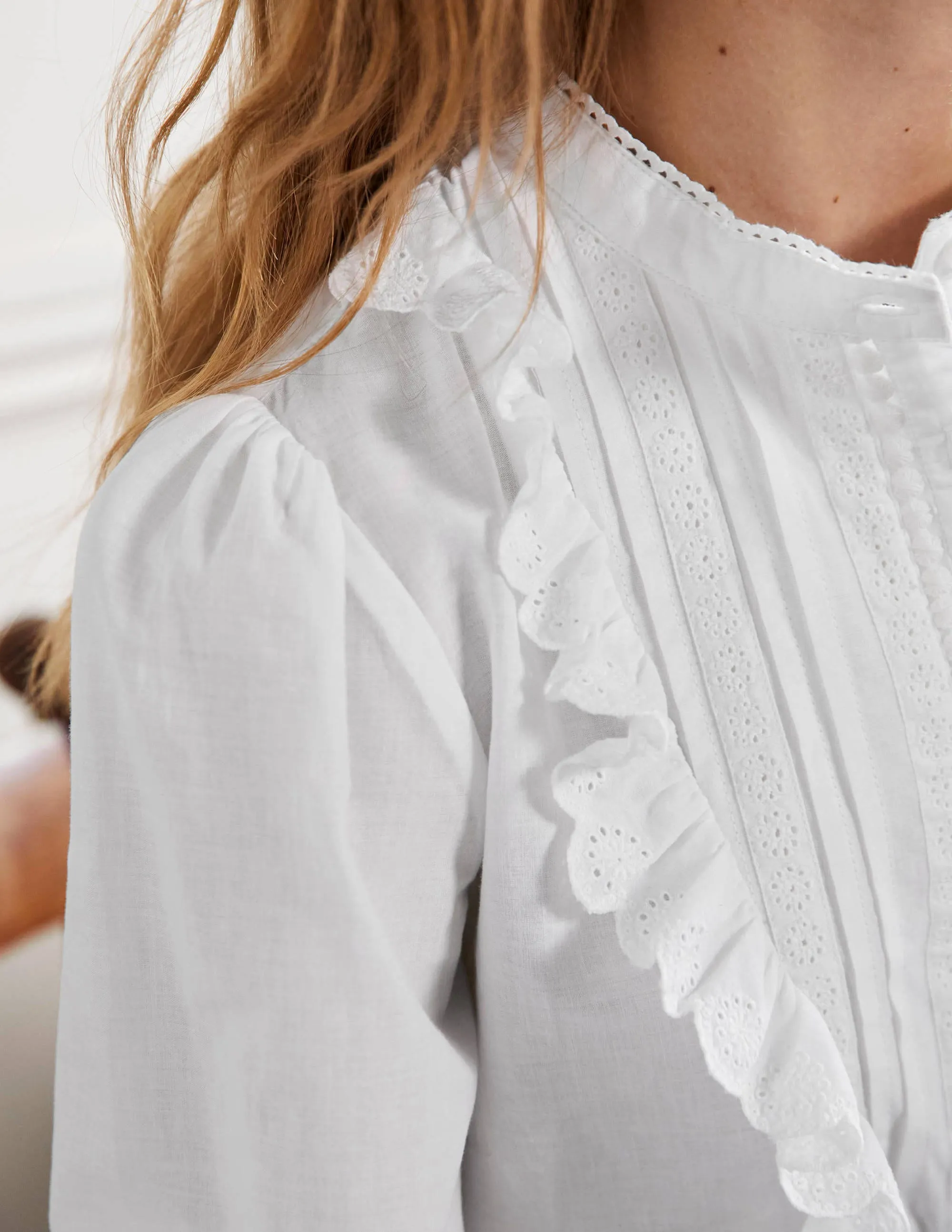 Frilly Popover Blouse-White