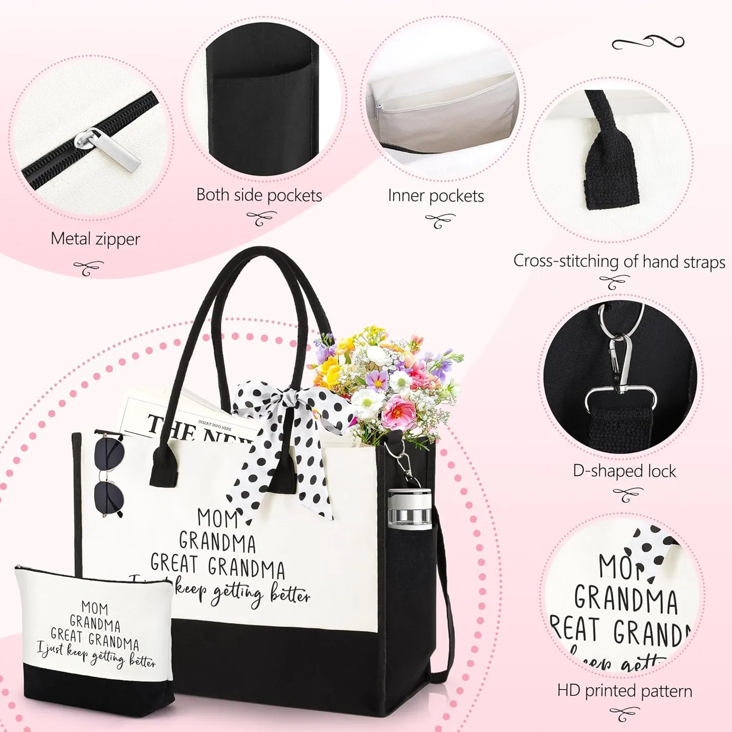 Gifts for Mom Grandma Sister Friends Nana Teacher, Birthday Gifts Ideas Canvas Initial Tote Bag for Women