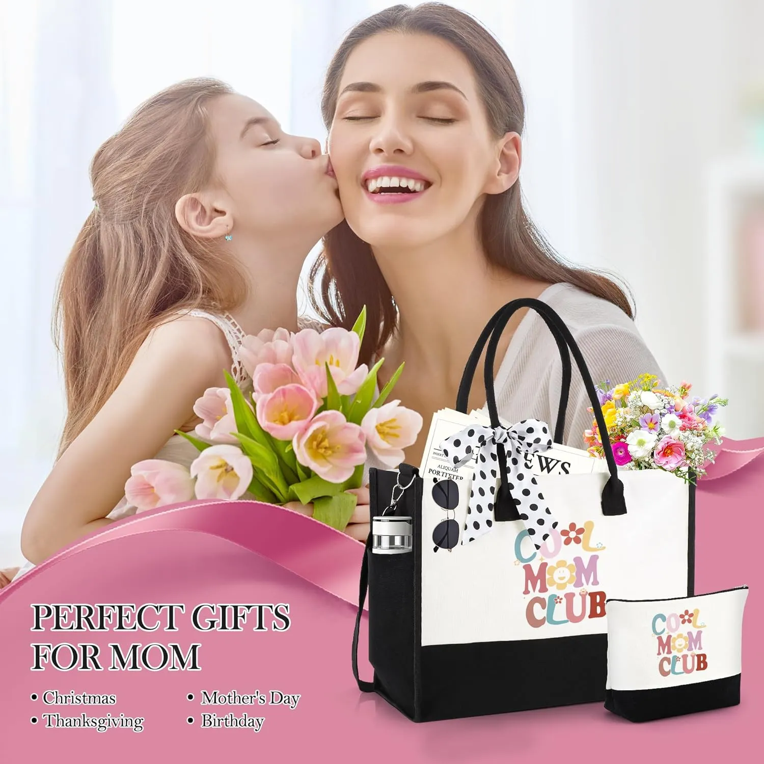 Gifts for Mom Grandma Sister Friends Nana Teacher, Birthday Gifts Ideas Canvas Initial Tote Bag for Women