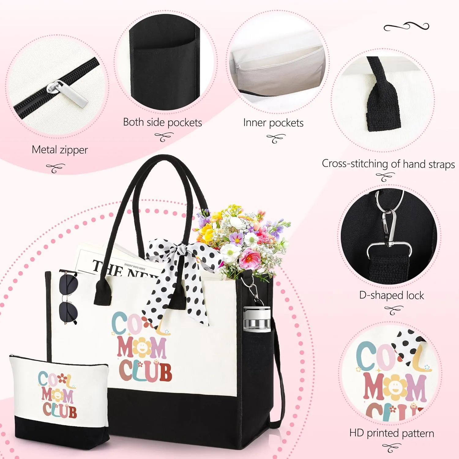 Gifts for Mom Grandma Sister Friends Nana Teacher, Birthday Gifts Ideas Canvas Initial Tote Bag for Women