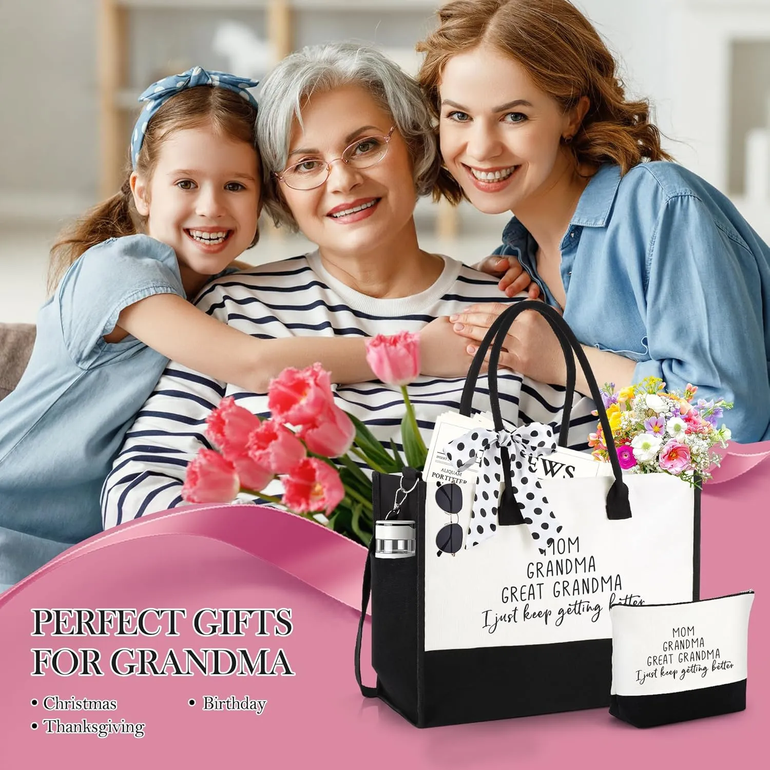 Gifts for Mom Grandma Sister Friends Nana Teacher, Birthday Gifts Ideas Canvas Initial Tote Bag for Women